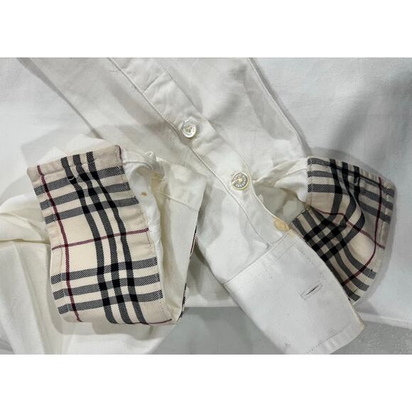 Burberry London White Classic Button Down Shirt Nova Check Collar Cuffs Sz Small - Picture 7 of 15